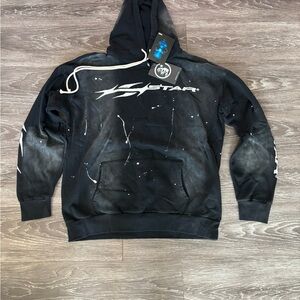 Hellstar Black Graphic Pullover Hoodie with White Splatter